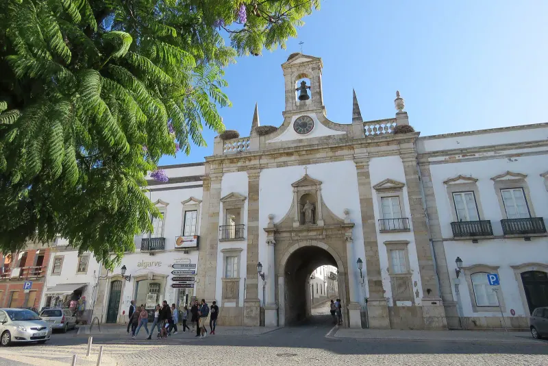 Arco da Vila gateway with a bell tower at the entrance to the old town of Faro
