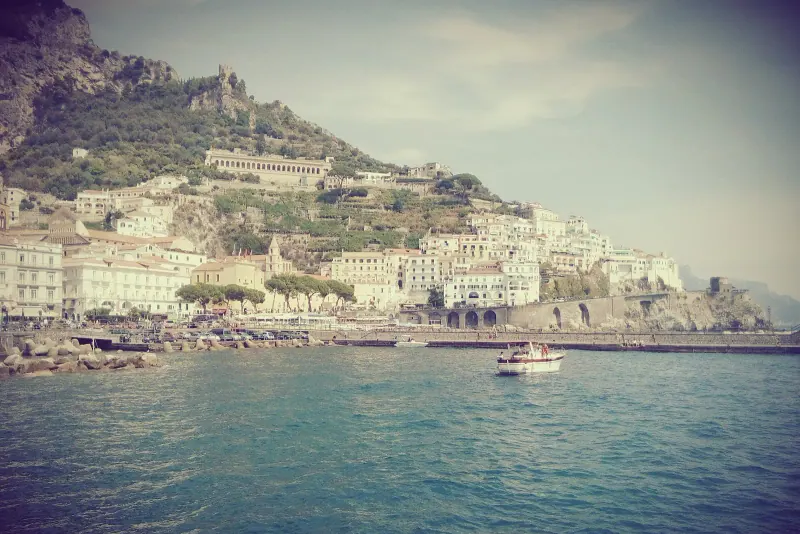 Amalfi town seen from the ferry dock