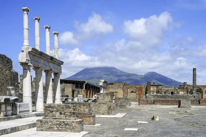 The Forum of Pompeii with Mount Vesuvius behind