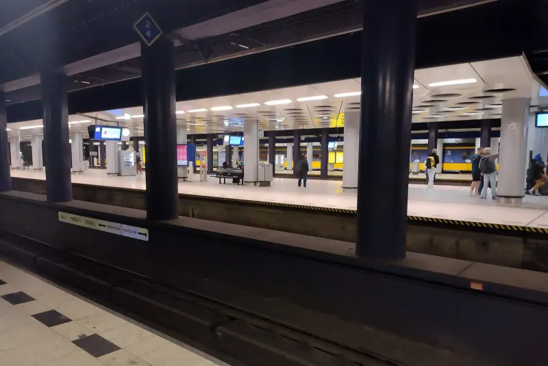 The underground railway platforms at Schiphol Airport station