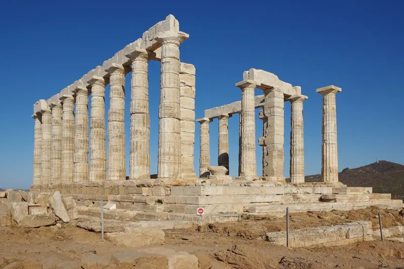 The Temple of Poseidon above the sea at Cape Sounion