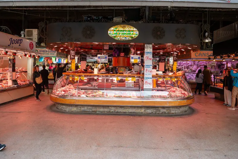 Stalls inside La Boqueria market