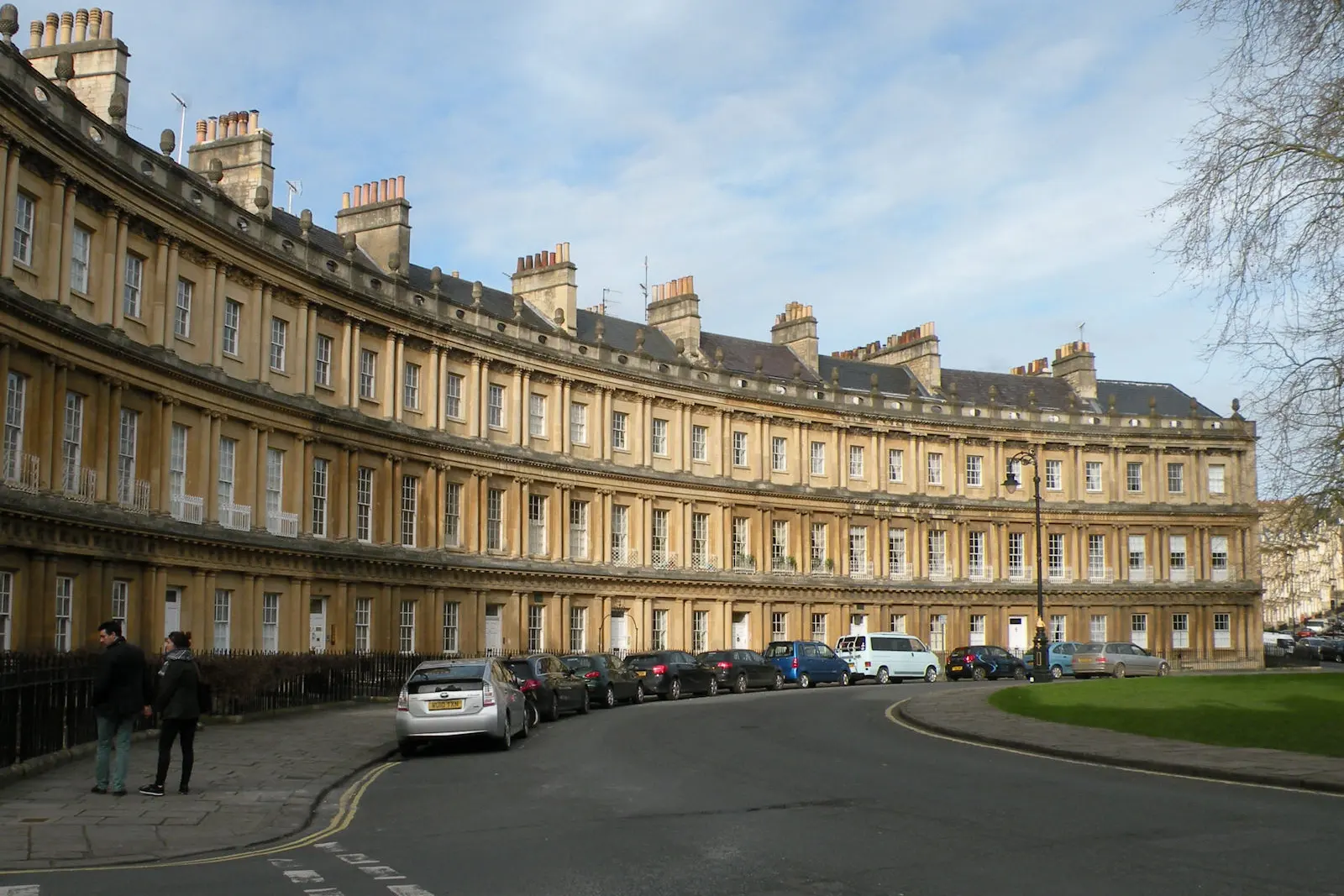 The Royal Crescent terrace sweeping across its lawn in Bath