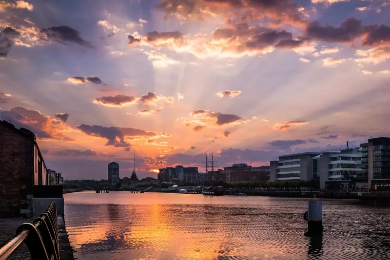 Sunset over the River Liffey and Dublin quays