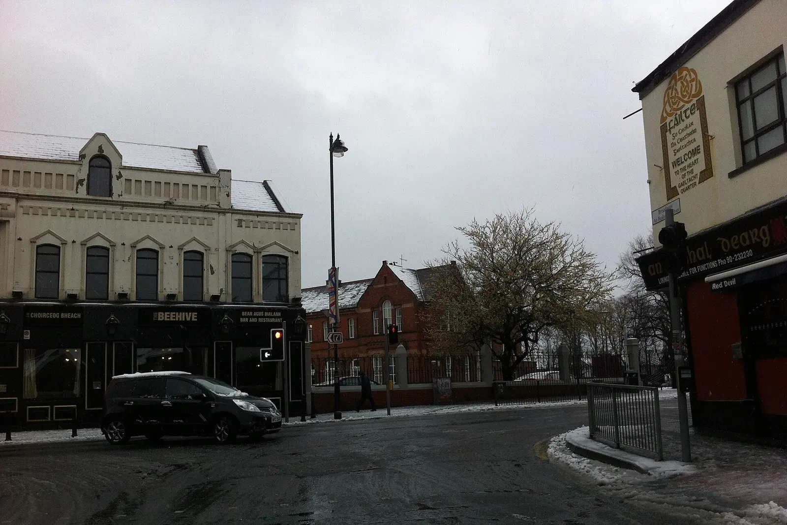 A street corner at Broadway and the Falls Road in west Belfast