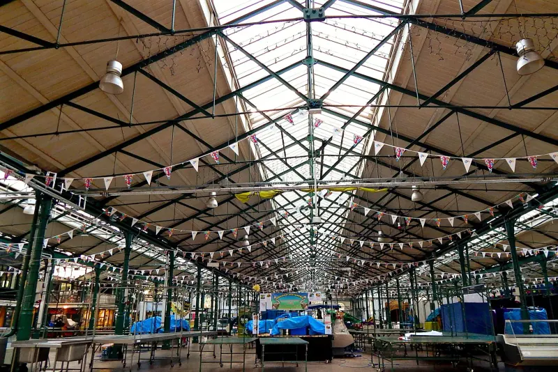The iron and glass roof over St George's Market in Belfast