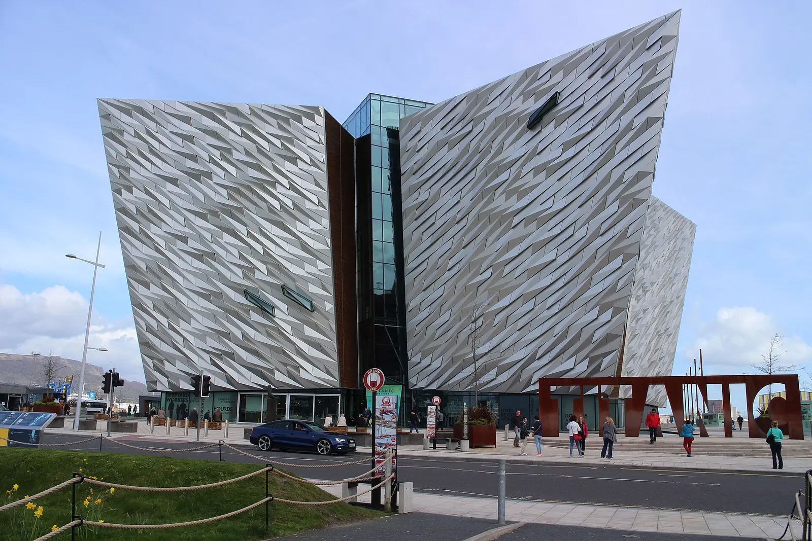 The angular metallic prow-like facade of Titanic Belfast