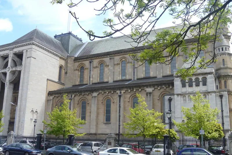 Belfast Cathedral and trees in the Cathedral Quarter