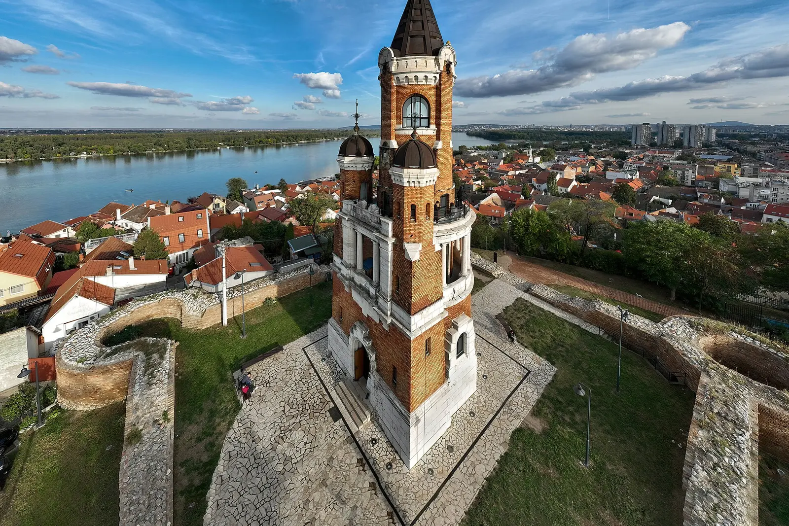 Gardos Tower over the red roofs of Zemun and the Danube
