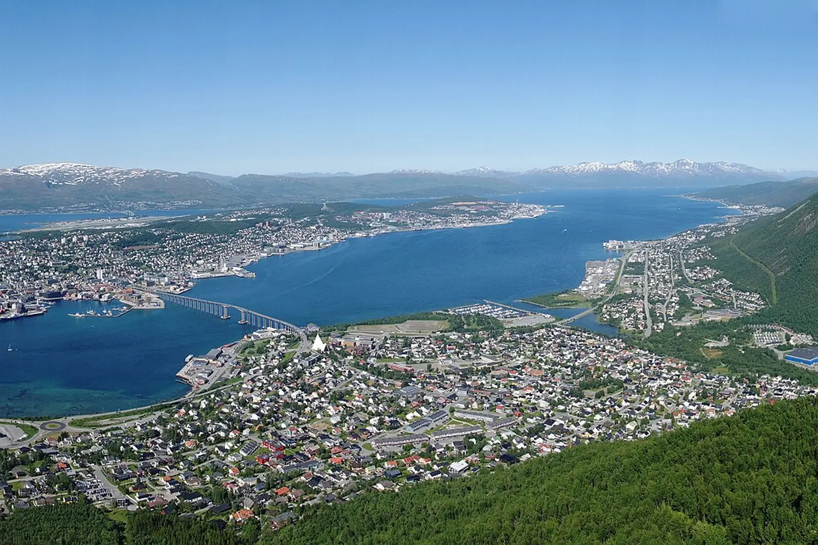 Panorama over Tromso island from the Fjellheisen cable car