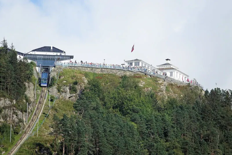 The Floibanen funicular climbing Mount Floyen above Bergen