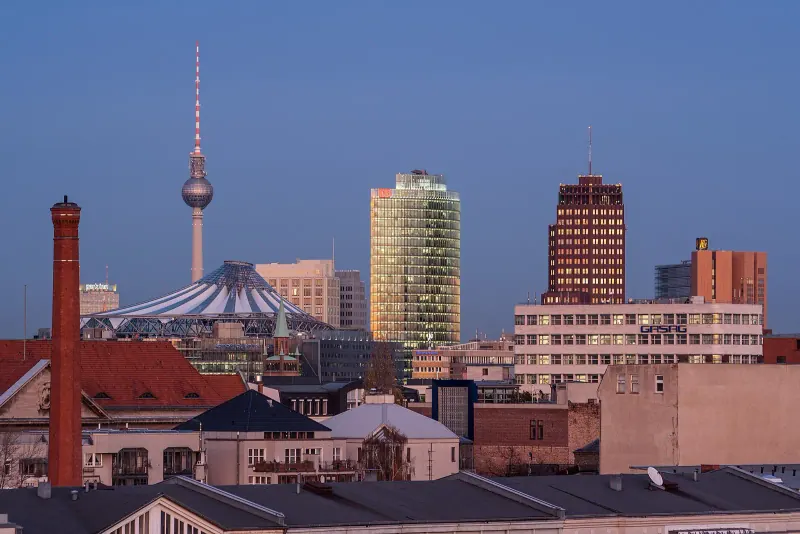 Potsdamer Platz rooftops with the TV Tower beyond