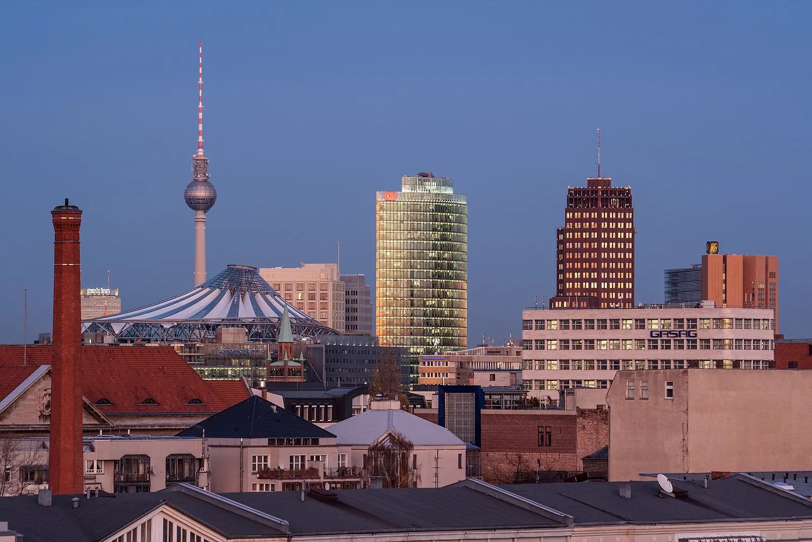 Potsdamer Platz rooftops with the TV Tower beyond