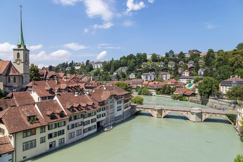 The Aare, Nydeggkirche and Untertorbrucke in Bern