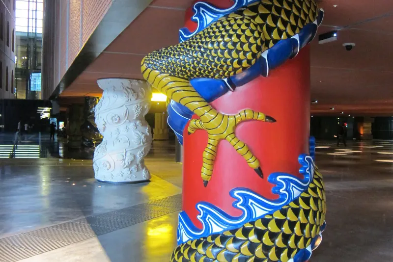 The decorated columns inside Azkuna Zentroa in Bilbao