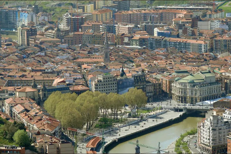 The Casco Viejo rooftops along the Nervion in Bilbao
