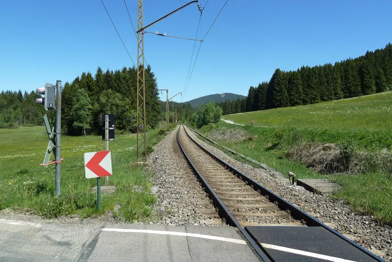 The Höllental railway line crossing meadows at Hinterzarten