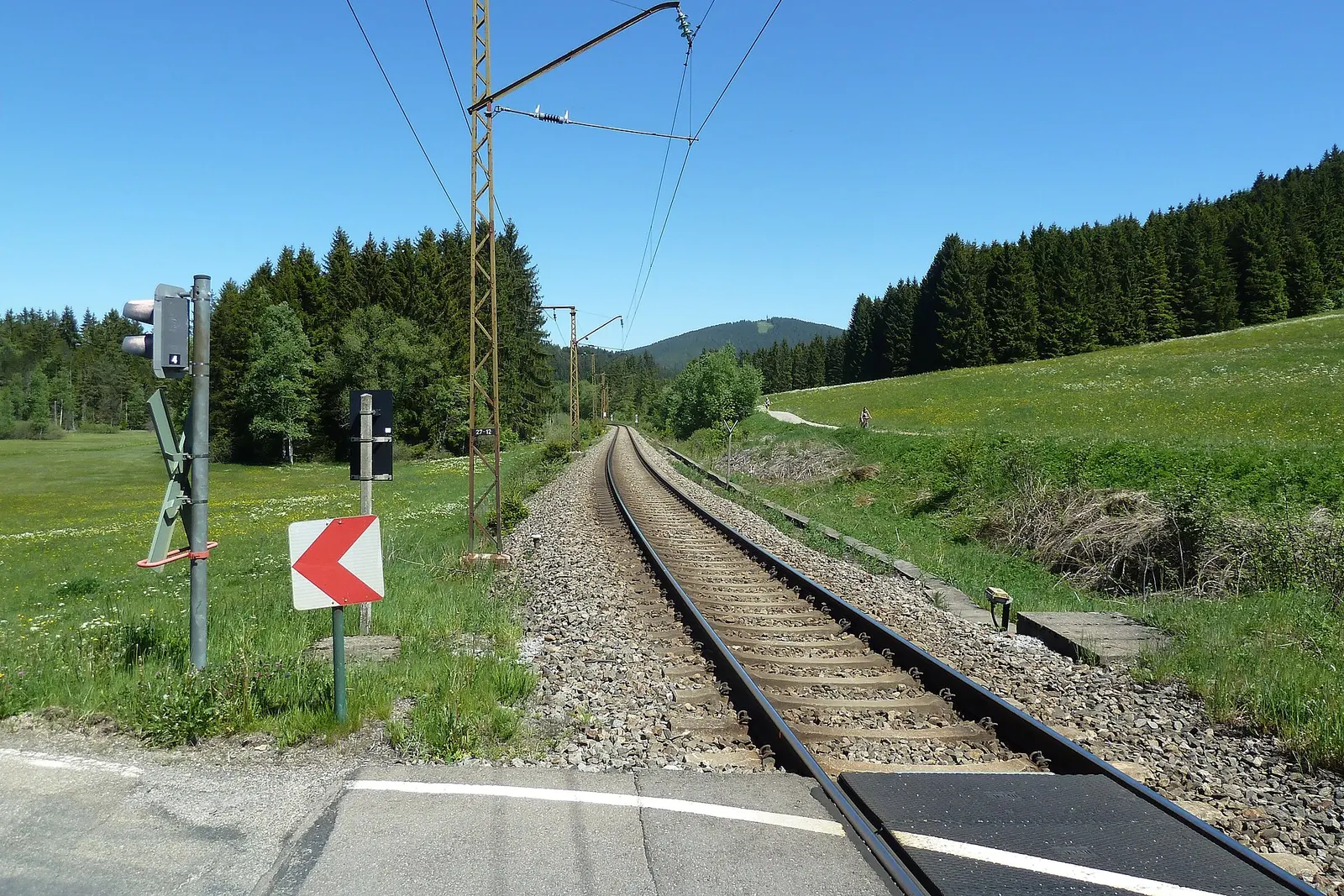 The Höllental railway line crossing meadows at Hinterzarten