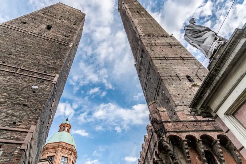 The Due Torri, Asinelli and Garisenda, leaning over Bologna