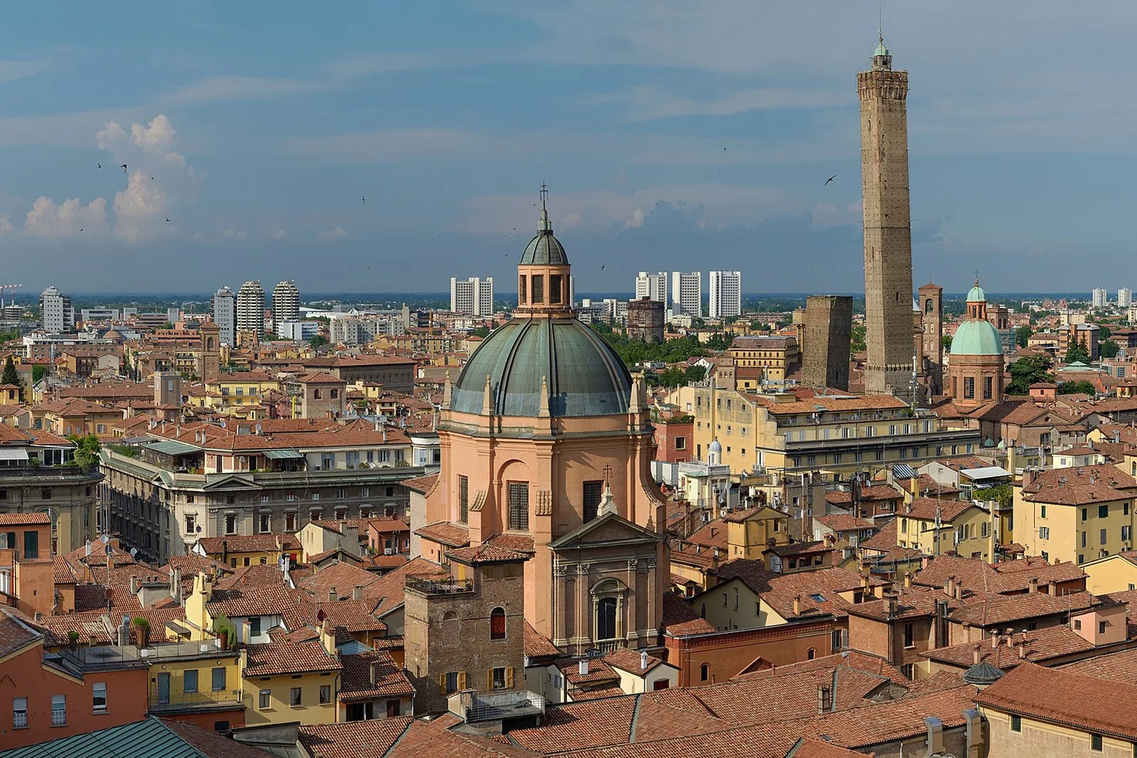 Bologna rooftops and the medieval towers from San Luca