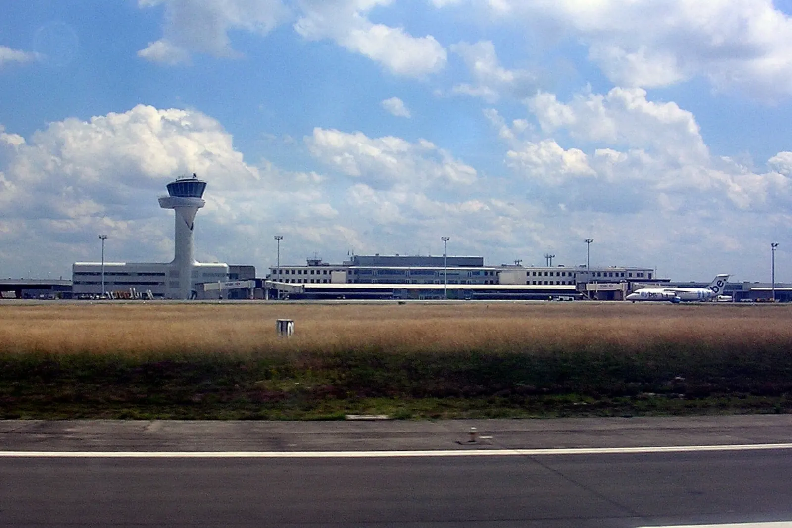 Bordeaux-Merignac Airport terminal front with the control tower