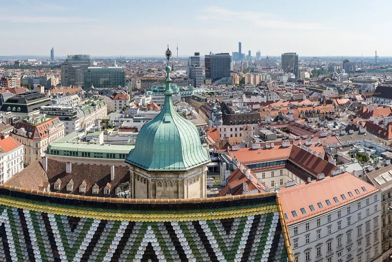 Vienna's rooftops and cathedral dome from above