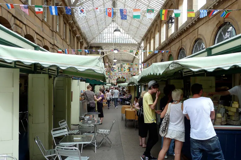 A cheese stall inside St Nicholas Market