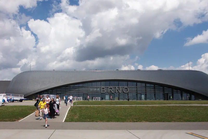 Departure hall inside Brno-Turany Airport terminal