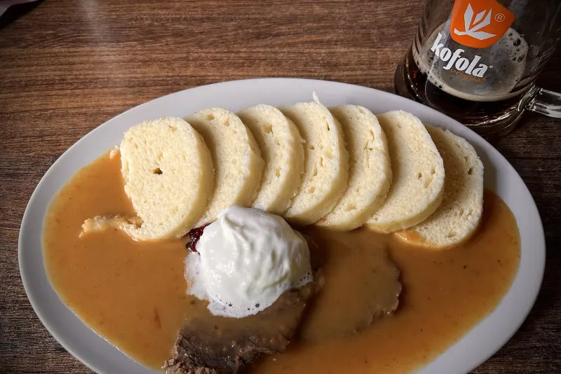 Svickova with bread dumplings and cream sauce, a classic Czech plate
