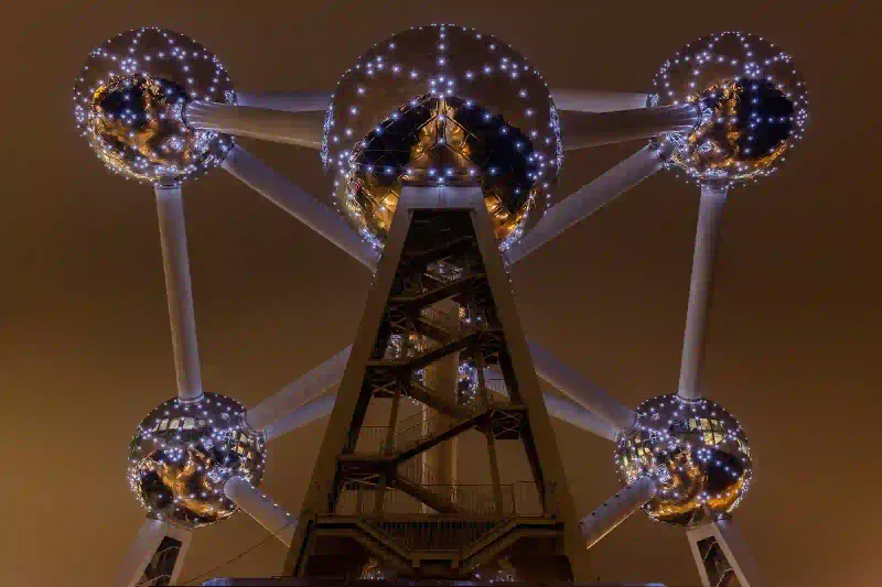 The Atomium lit at night in Brussels