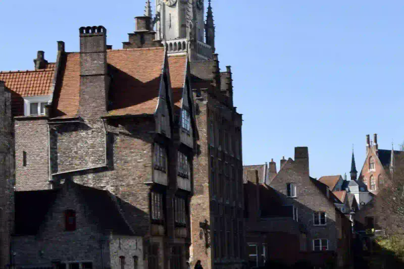 Rozenhoedkaai canal and the Belfry of Bruges
