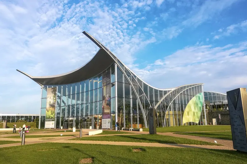 The glass halls of the Therme Bucharest spa complex