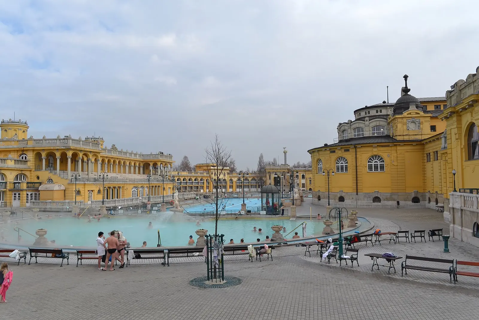 The outdoor pools of Szechenyi Baths