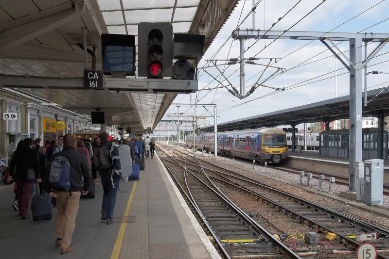 Passengers on the platform at Cambridge station