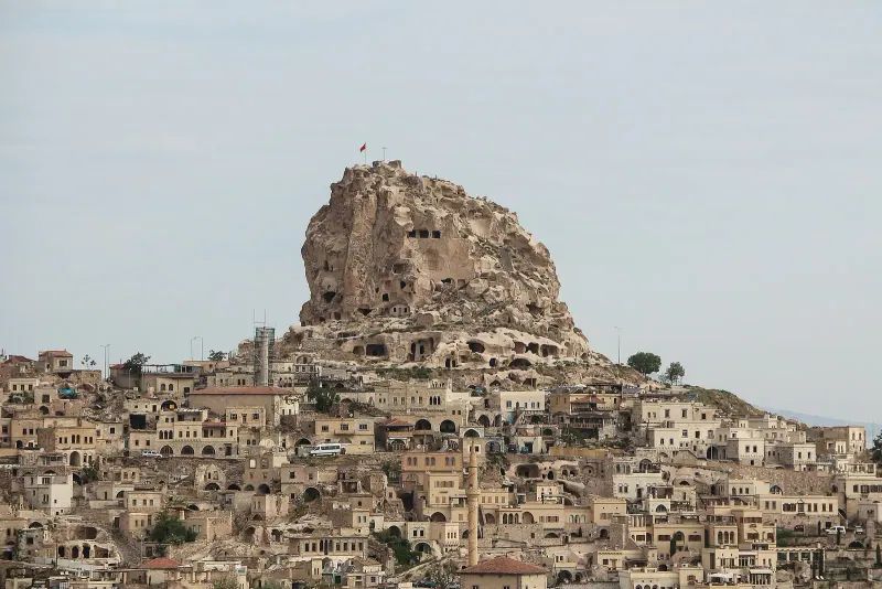 Uchisar Castle towering over its rock village, Cappadocia