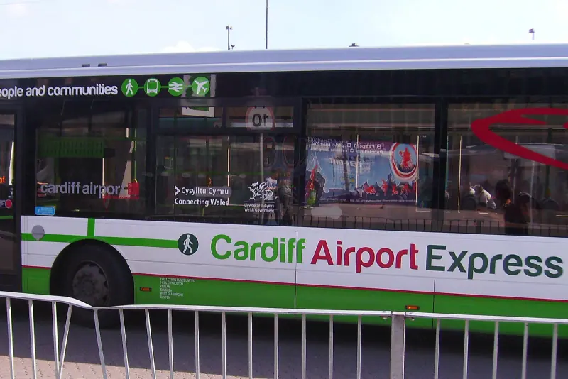 The Cardiff Airport Express bus at Cardiff airport