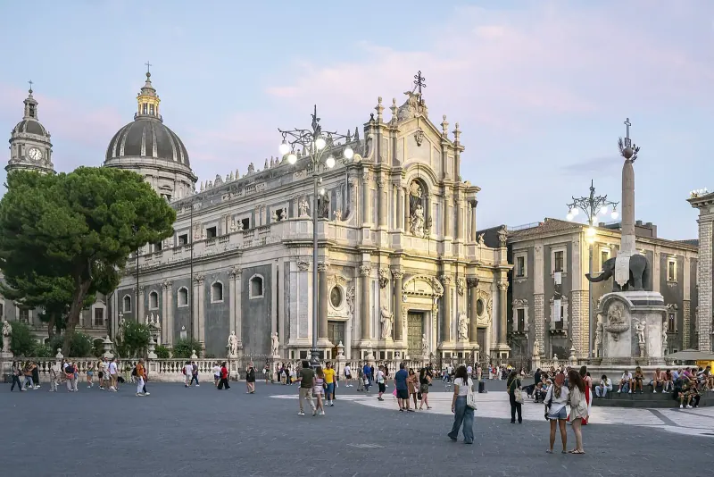 Catania's Piazza del Duomo with the cathedral and elephant fountain