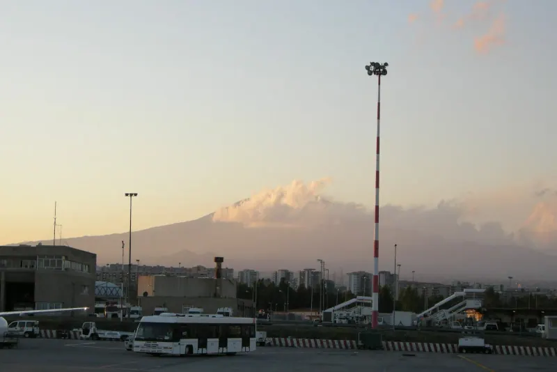 Mount Etna behind the apron at Catania airport