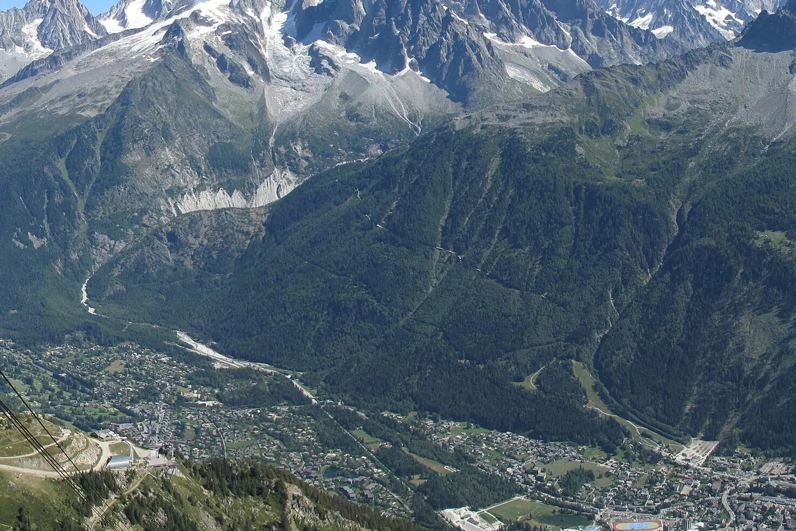 The Chamonix valley at Les Praz below the Aiguilles