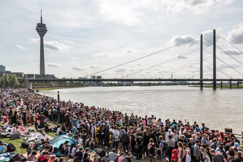 Dusseldorf's Rhine promenade on a summer evening