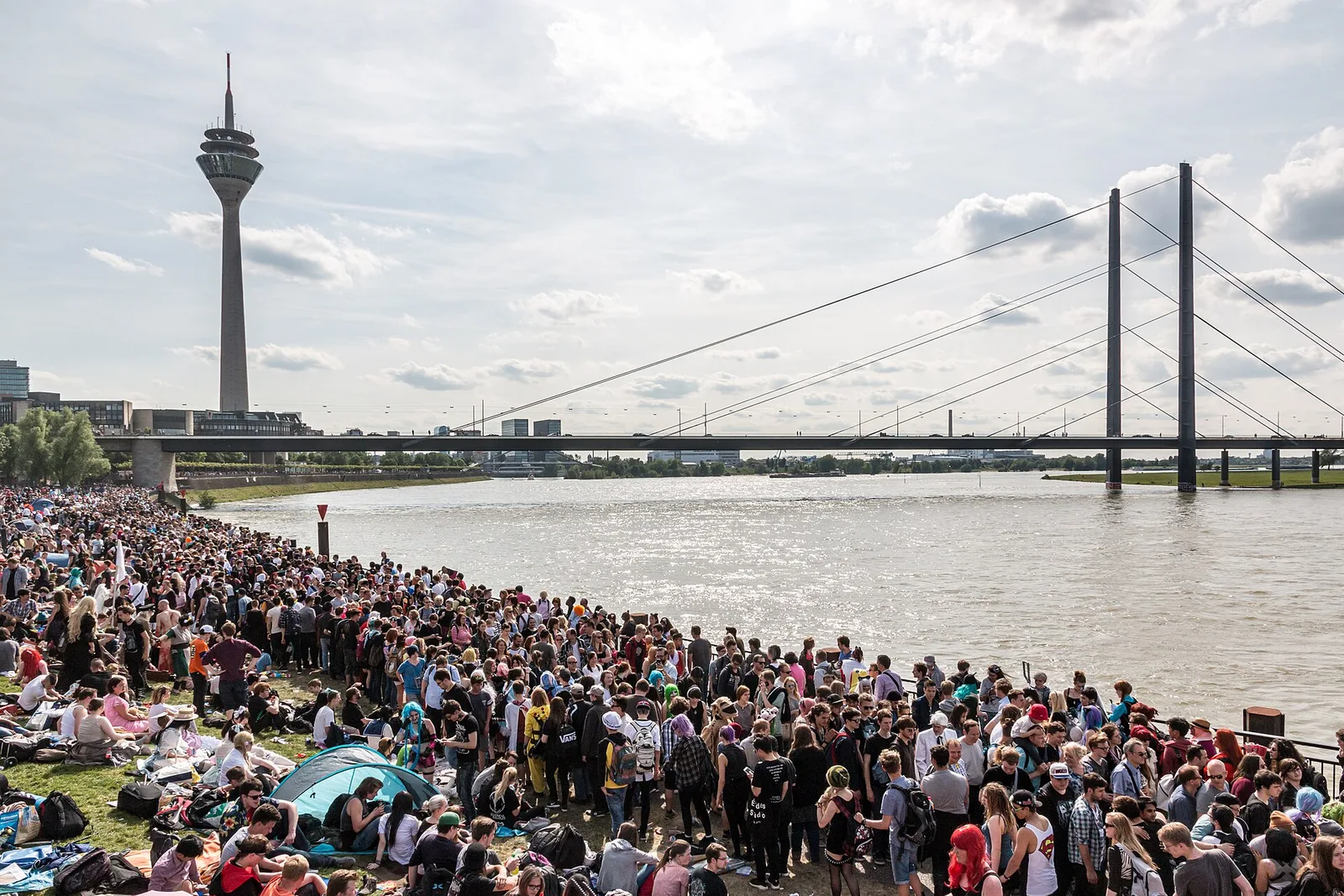 Dusseldorf's Rhine promenade on a summer evening