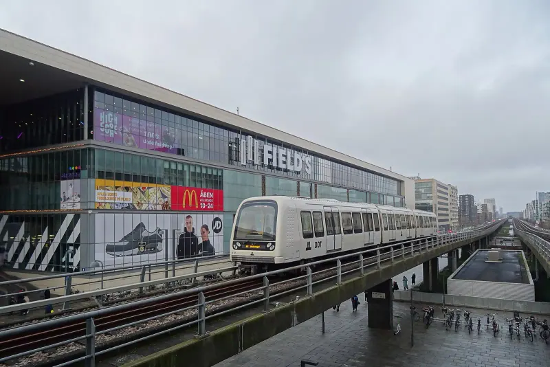 A driverless Copenhagen Metro train pulling into a station