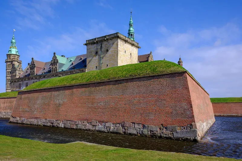 Kronborg Castle above its moat in Helsingor