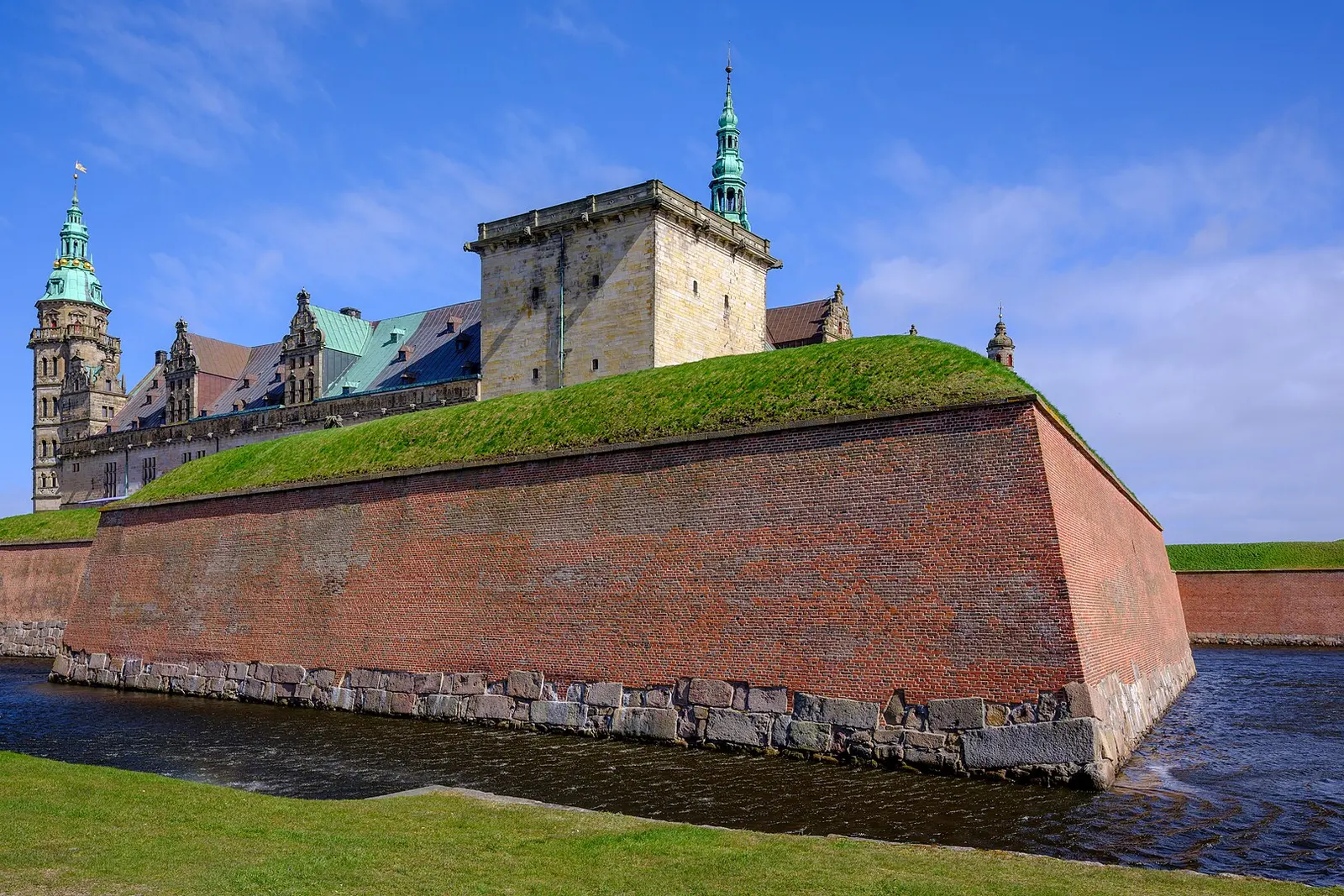 Kronborg Castle above its moat in Helsingor