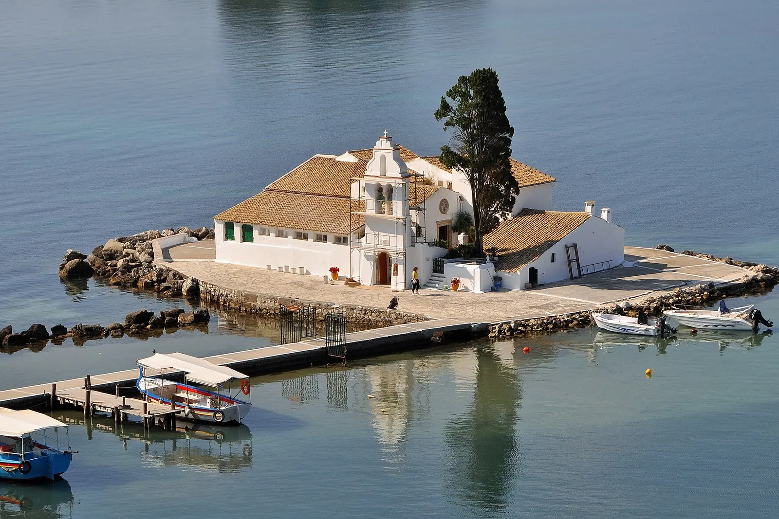 Aerial of Mouse Island and Vlacherna monastery