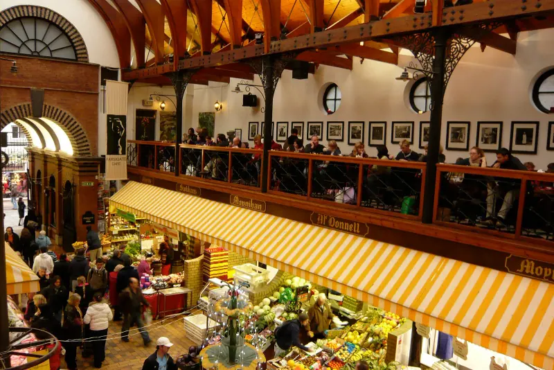 A busy food counter inside the English Market