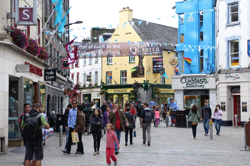 Colorful shopfronts on Galway's Shop Street