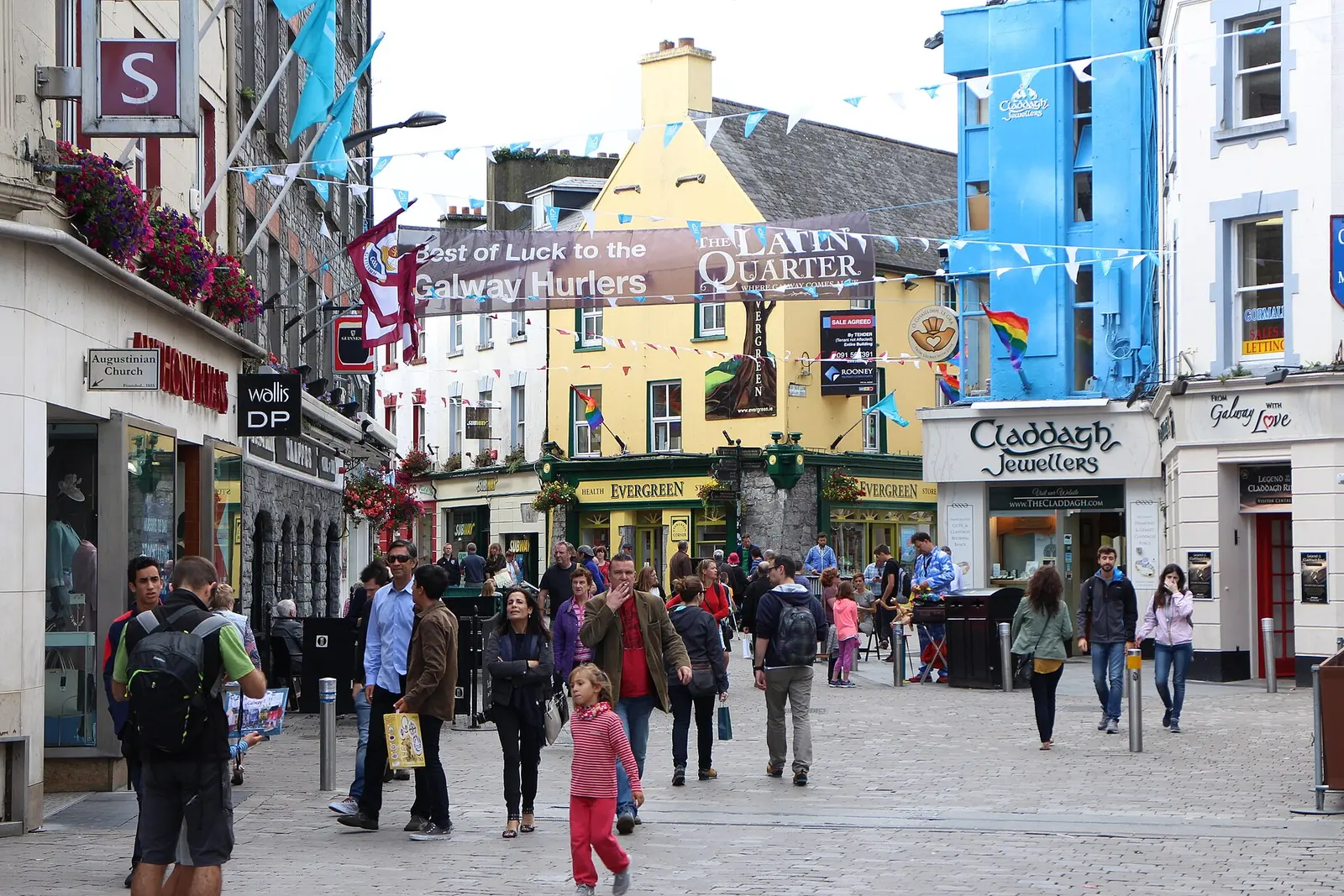 Colorful shopfronts on Galway's Shop Street
