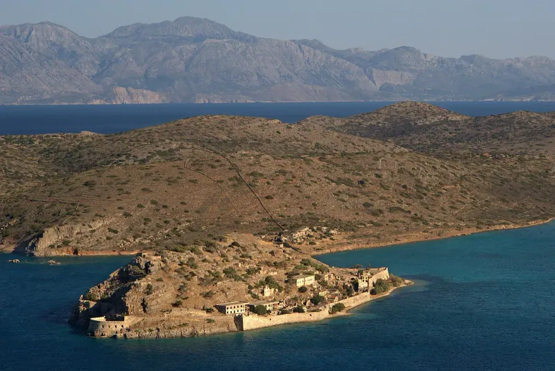 Aerial view of Spinalonga fortress island off Crete