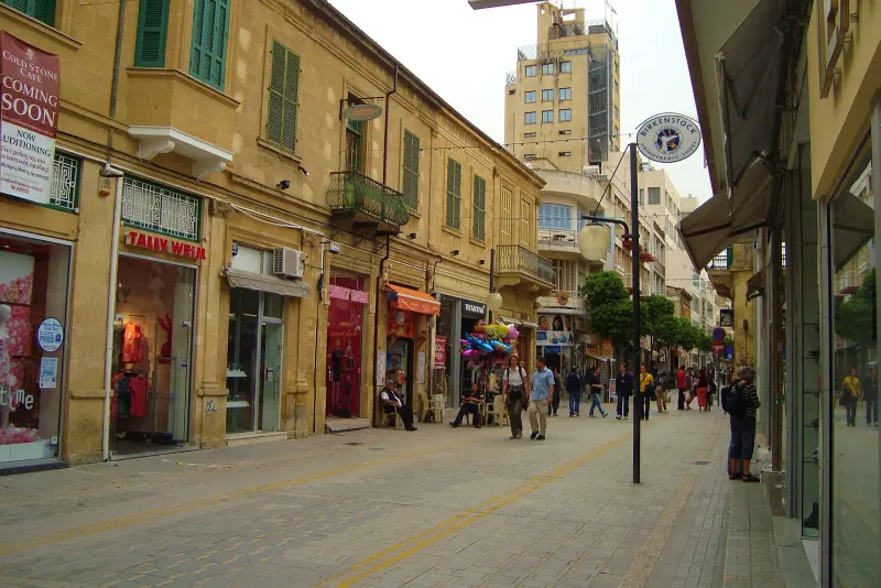 Palm-lined shopping street in Nicosia